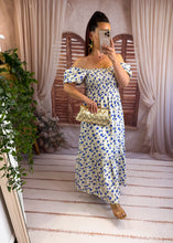 Charger l'image dans la galerie, Robe fleuri bleu col bateau ROBBIE (36 au 40)