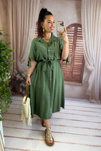 Charger l'image dans la galerie, Robe chemise mi longue kaki LEANNE (36 au 42)