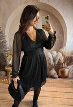 Charger l&#39;image dans la galerie, Robe courte noir liseré pailleté MAÉLYS (36 au 48)⭐️