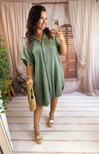 Charger l'image dans la galerie, Robe chemise gaz de coton kaki ANOUK (42 au 48)