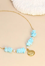 Charger l&#39;image dans la galerie, Collier coquillage doré &amp; nacre bleu ☀️