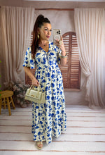 Charger l'image dans la galerie, Robe LIMANE blanche fleuri bleu