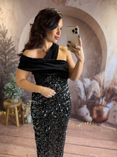 Charger l&#39;image dans la galerie, Robe longue velours et sequin argenté REESE (34 au 40)