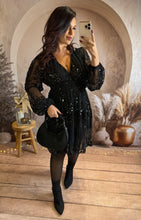 Charger l&#39;image dans la galerie, Robe courte noir fluide sequins VAL (36 au 48)⭐️ ( précommande pour le 5 décembre )