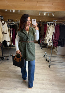 Veste longue sans manches kaki CAROLE (36 au 44)