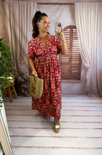 Charger l'image dans la galerie, Robe rouge motif orange bordeaux team petite TALI (40 au 48)