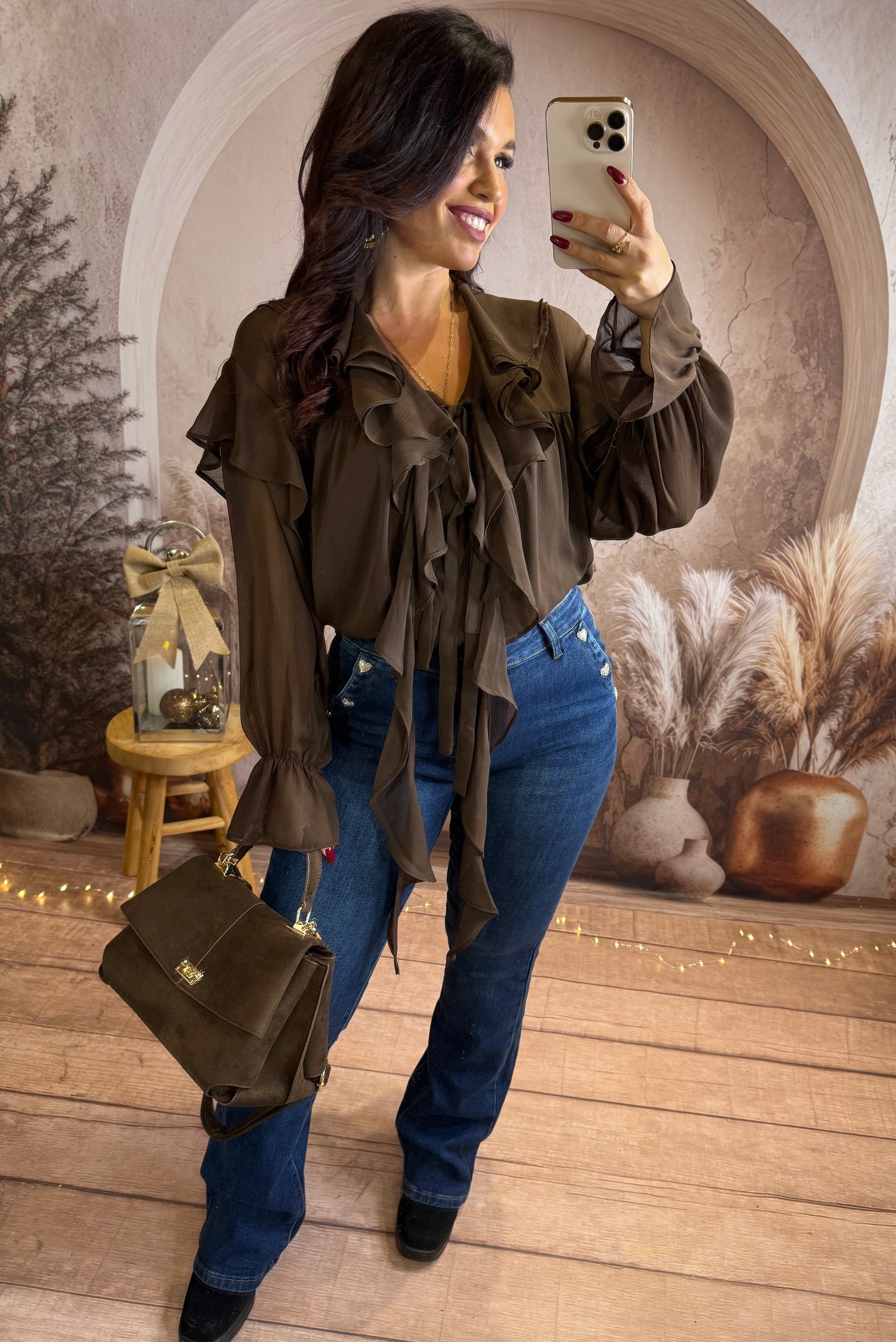 Blouse chocolat à volant LYANA (36 au 42)⭐️