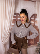 Charger l'image dans la galerie, Chemise vichy col Claudine chocolat ANNE (36 au 48)