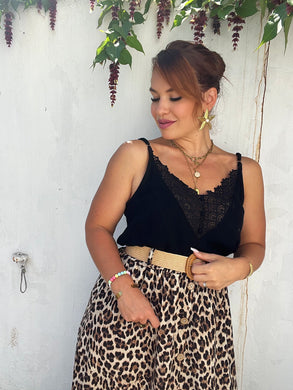 Débardeur noir en lin dentelle ( 36 au 48 )