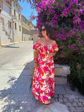 Charger l'image dans la galerie, Robe col bardot fleuri fuchsia PRUNELLE (36 au 40)