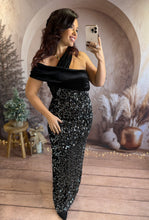 Charger l&#39;image dans la galerie, Robe longue velours et sequin argenté REESE (34 au 40)