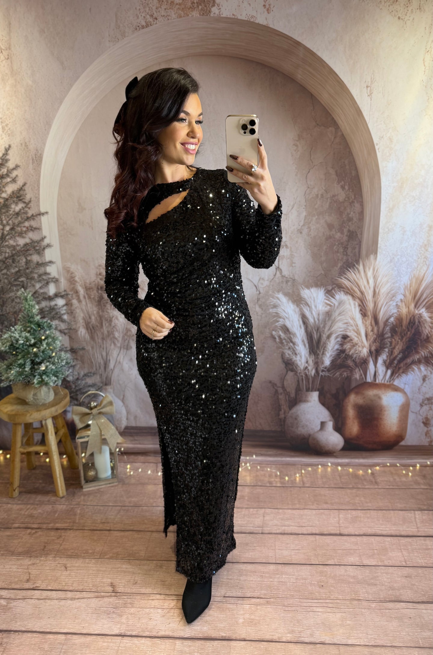 Robe longue à sequins noir RAIPONCE (36 au 40)