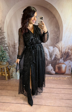Robe longue à sequins noir fendu ALICE (36 au 40)
