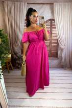 Charger l'image dans la galerie, Robe uni col bardot fuchsia LUCIA (36 au 44)