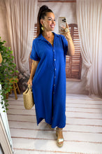 Charger l'image dans la galerie, Robe longue gaz de coton bleu vif JEANNE (34 au 48) New