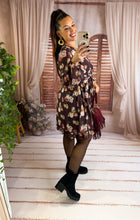 Charger l'image dans la galerie, Robe courte bordeaux motif rose pale NORA (36 au 48)