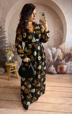 Longue robe fleuri camel/beige AMALIA (40 au 48) ⭐️