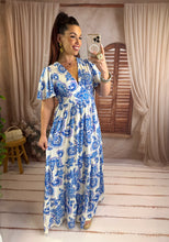 Charger l'image dans la galerie, Robe longue arabesque bleu ISALINE (36 au 48)
