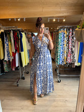Charger l&#39;image dans la galerie, Robe Izïa motif bleu arabesque ( reste taille s/m , m/l )