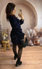 Charger l&#39;image dans la galerie, Robe portefeuille à sequin bleu marine CASSANDRA (34 au 40)⭐️
