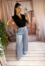 Charger l'image dans la galerie, Pantalon fluide satinée bleu pois chocolat MÉLINE (36 au 42)