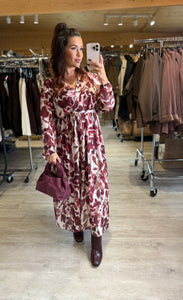 Robe longue MARWA motif écru/bordeaux (42 au 48)