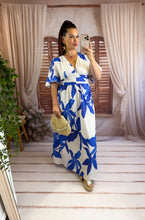Charger l'image dans la galerie, Robe blanche fleuri bleu PETRA (40 au 48)