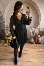 Charger l&#39;image dans la galerie, Robe courte noir liseré pailleté MAÉLYS (36 au 48)⭐️