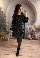 Charger l'image dans la galerie, Robe coupe droite sequins noir JASMINE (36 au 48 )
