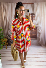 Charger l'image dans la galerie, Robe chemise manche 3/4 carreaux rayé rouge citron AMELA ( 36 au 42)