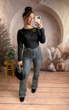 Charger l'image dans la galerie, Body drapé à manches longues avec boucle ornementale noir SIRINE (34 au 38)