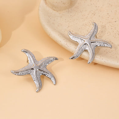 Boucles d'Oreilles Clous Argentées Forme Étoile De Mer Texturée