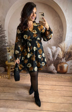 Charger l&#39;image dans la galerie, Robe courte fleuri camel/beige LÉONIE (36 au 48)⭐️