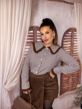 Charger l'image dans la galerie, Chemise vichy col Claudine chocolat ANNE (36 au 48)