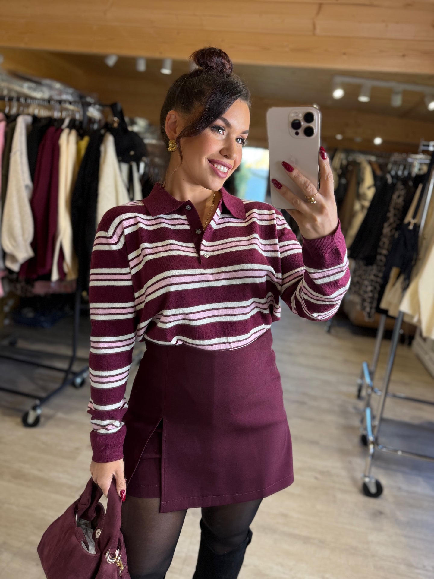 Polo rayé bordeaux LIO (34 au 40)