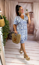 Charger l'image dans la galerie, Robe courte blanche motif bleu GRACE (36 au 48)