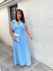 Robe bleu clair plissée volant ( 34 au 46)