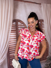 Charger l'image dans la galerie, Top fleuri blanc et rose JEANETTE (36 au 48)