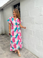 Charger l&#39;image dans la galerie, Robe fleuri verte/rose LARA ( 34 au 48 )