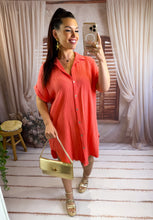 Charger l'image dans la galerie, Robe chemise courte gaz de coton corail ANOUK (34 au 48)