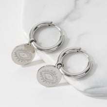 Charger l&#39;image dans la galerie, Boucles d&#39;Oreilles Argentées Avec Pendentifs Petits Disques Motif Yeux☀️