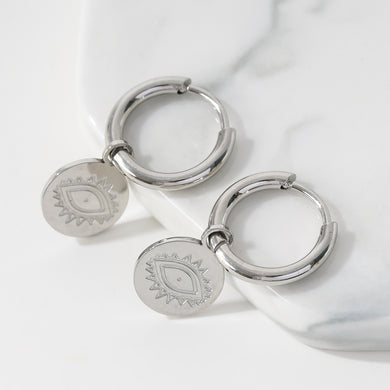 Boucles d'Oreilles Argentées Avec Pendentifs Petits Disques Motif Yeux☀️