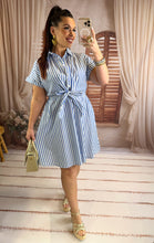 Charger l'image dans la galerie, Robe courte rayé bleu noeud à la taille LENA (36 au 48 )
