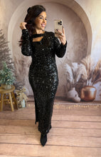 Charger l&#39;image dans la galerie, Robe longue à sequins noir RAIPONCE (36 au 40)