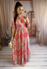 Charger l'image dans la galerie, Robe longue à motif rose/corail/bleu NAIRI (36 au 48)