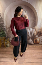 Charger l'image dans la galerie, Top en transparence bordeaux avec motifs velours JAMIE (36 au 48)