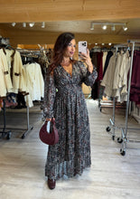 Charger l&#39;image dans la galerie, Robe longue motif noir argenté et bordeaux  ANGELIQUA (36 au 48)