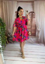 Charger l'image dans la galerie, Robe courte fuchsia fleuri CORAL (36 au 48)