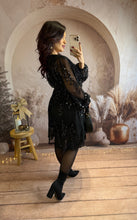 Charger l&#39;image dans la galerie, Robe courte noir fluide sequins VAL (36 au 48)⭐️ ( précommande pour le 5 décembre )