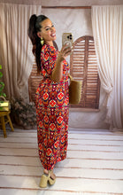 Charger l'image dans la galerie, Robe rouge motif orange bordeaux team petite TALI (40 au 48)